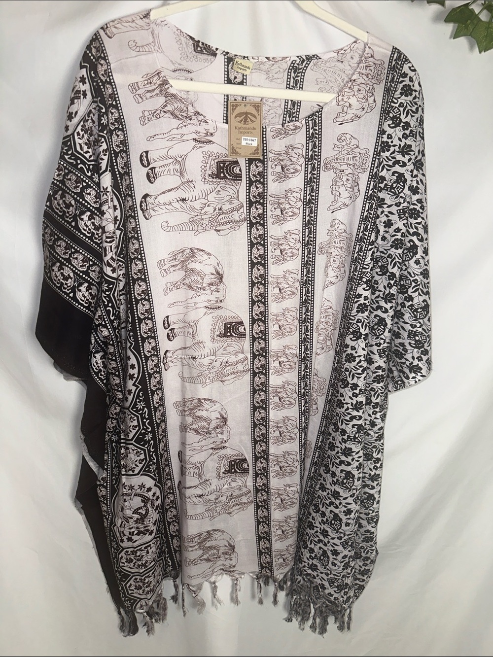 Kathmandu Black and White Elephant Print Kimono